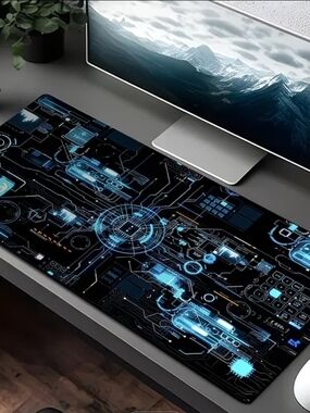 Futuristic Circuit Desk Mat in Black & Electric Blue NEW